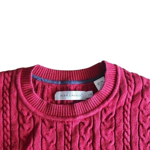 Alex Cannon Red Cable Knit Sweater Sz L Holiday Christmas Winter Classic Preppy - Picture 4 of 12